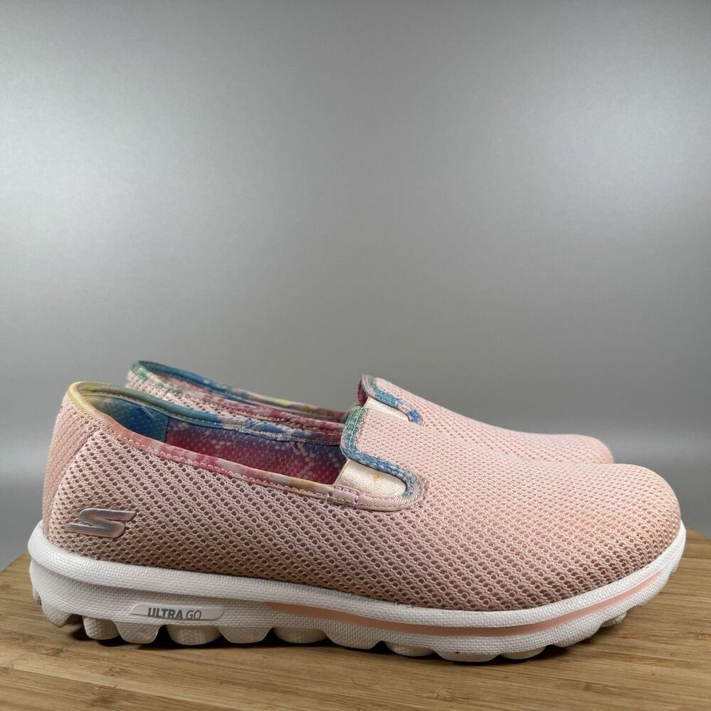 S Skechers Go Walk Shoes Women's 8 Pink Slip On Comfort Walking‎ Sneakers